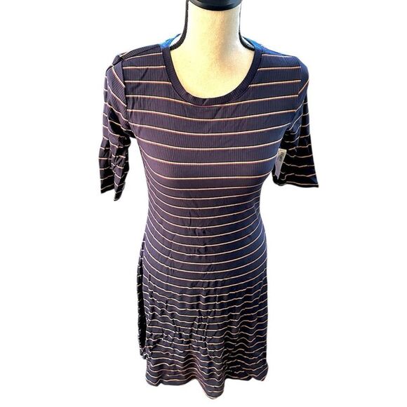 Striped Rib-Knit Fit & Flare Dress- TALL - Picture 15 of 16
